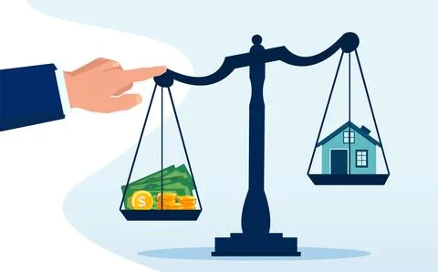 Vector of a bank regulator pushing down weight scale with money on one plat.. Ilustración de archivo