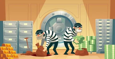 Vector bank vault robbery by thieves, criminals Illustrazione stock