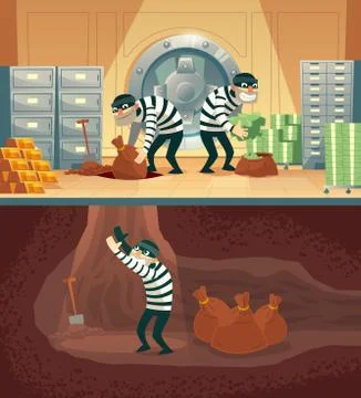 Vector bank vault robbery by thieves, criminals Illustrazione stock