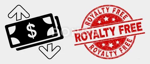Vector Banknotes Exchange Arrows Icon and Distress Royalty Free Stamp Seal Stock Illustration