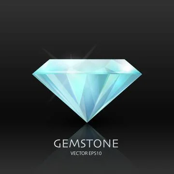 Vector Banner with 3d Realistic Blue Transparent Gemstone, Diamond, Crystal Stock Illustration