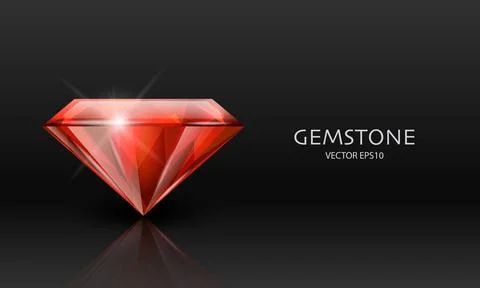 Vector Banner with 3d Realistic Red Transparent Gemstone, Diamond, Crystal Stock Illustration