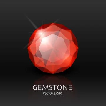 Vector Banner with 3d Realistic Red Transparent Gemstone, Diamond, Crystal Stock Illustration