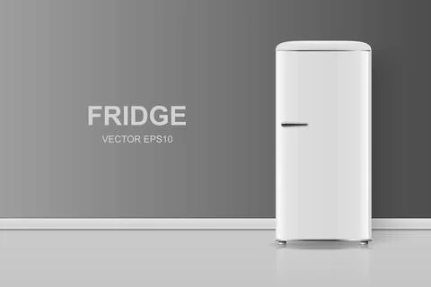 Vector Banner with 3d Realistic White Retro Vintage Fridge Isolated. Vertical Stock Illustration