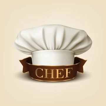Vector Banner with 3d Realistic White Chef Hat, Toque and Ribbon. Cook, Baker Stock Illustration