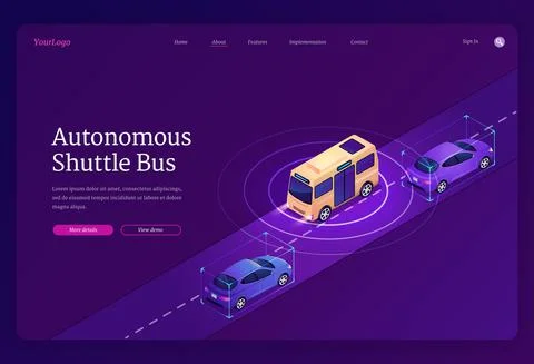 Vector banner of autonomous shuttle bus Illustrazione stock