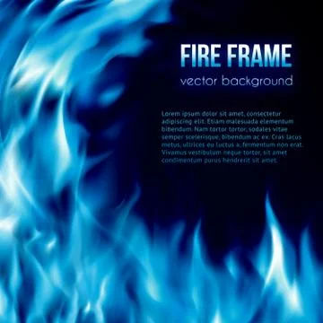 Vector banner with blue color burning fire frame Stock Illustration
