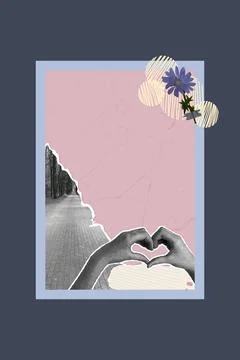 Vector banner collage of old torn paper and flowers. Trendy retro style. Ripped Stock Illustration