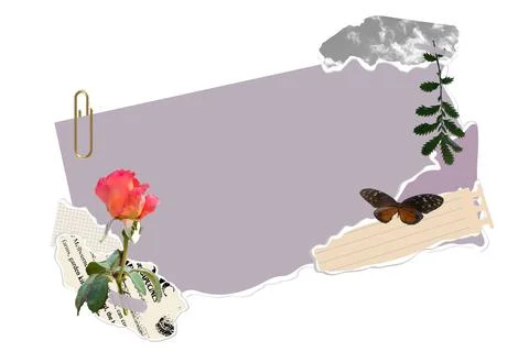 Vector banner collage of torn paper and flowers. Trendy retro style.Ripped Stock Illustration