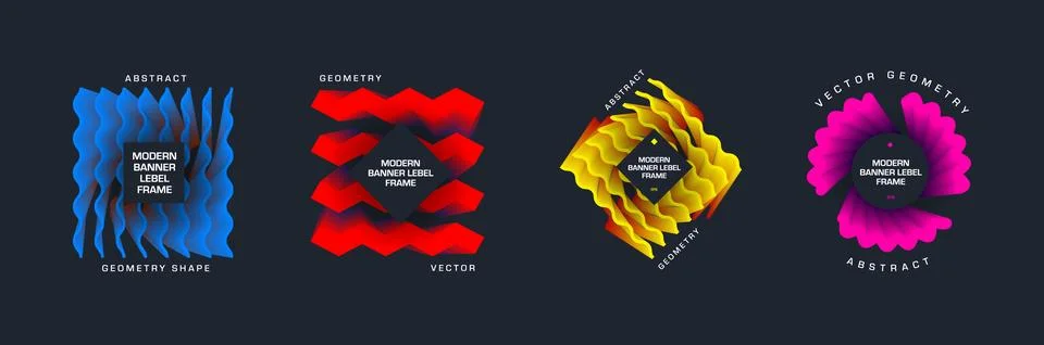 Vector banner with colored zigzags, waves in geometric form, creative tag f.. Stock Illustration