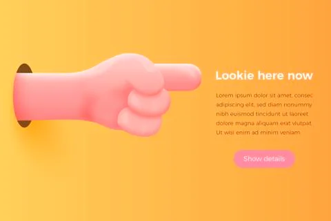 Vector banner concept - cartoon 3d realistic hand pointing at the header Stock Illustration