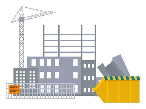 Vector banner of construction site with crane and skyscraper under building Illustrazione stock