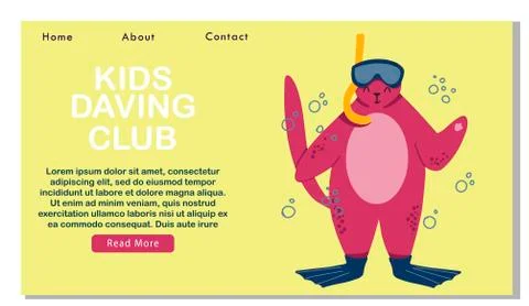 Vector banner with cute cat diving. background bubbles, seaweed. Flat character Stock Illustration