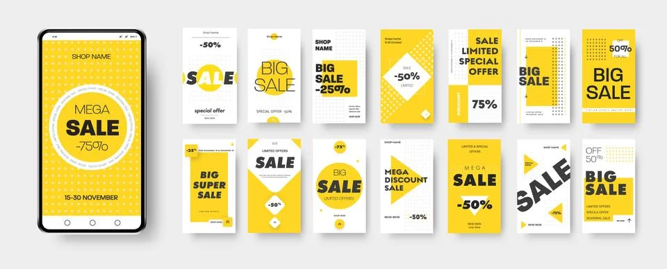 Vector banner of discounts and mega sales on social media and stories. Stock Illustration