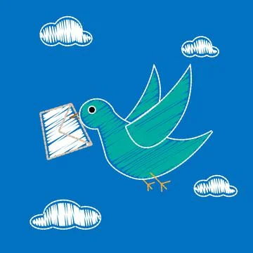 Vector banner with dove, envelope and text mail love. Stock Illustration