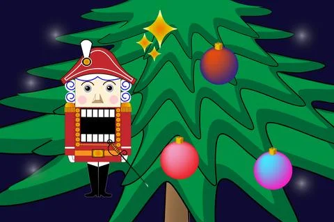 Vector banner with fairytale characters The Nutcracker, the ballerina, Christmas Stock Illustration