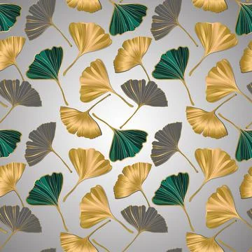 Vector banner of ginkgo biloba leaf. ink line art design. seamless Pattern. Stock Illustration