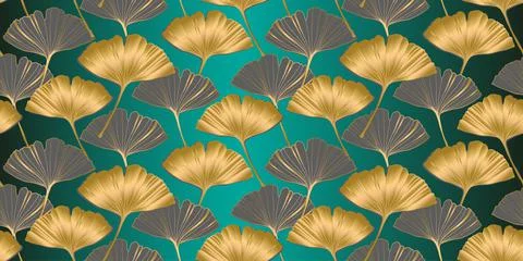 Vector banner of ginkgo biloba leaf. ink line art design. Seamless Pattern. Illustrazione stock