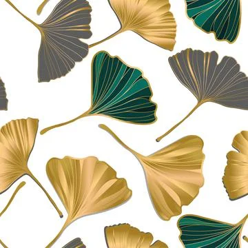 Vector banner of ginkgo biloba leaf. ink line art design. seamless Pattern. Stock Illustration