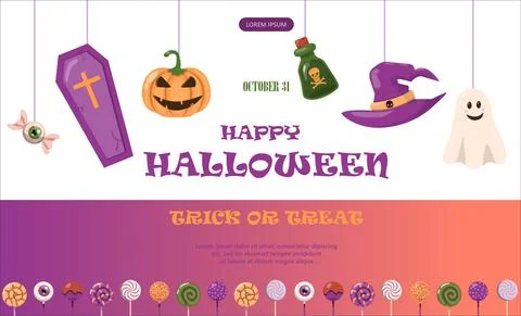 Vector banner for Halloween Cartoon template design for ad, sales, party Stock Illustration
