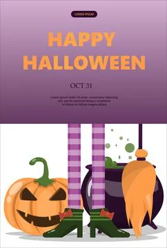 Vector banner for Halloween Cartoon template design for ad, sales, party Stock Illustration