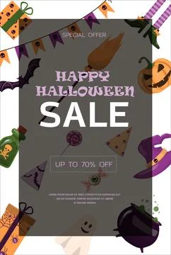 Vector banner for Halloween Cartoon template design for ad, sales, party Stock Illustration