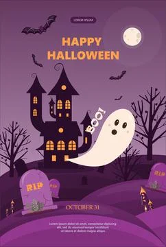 Vector banner for Halloween Cartoon template design for ad, sales, party Stock Illustration
