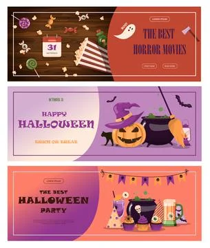 Vector banner for Halloween Cartoon template design for ad, sales, party Stock Illustration
