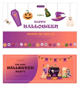Vector banner for Halloween Cartoon template design for ad, sales, party Stock Illustration