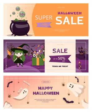 Vector banner for Halloween Cartoon template design for ad, sales, party 库存插图