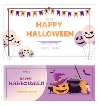 Vector banner for Halloween Cartoon template design for ad, sales, party Stock Illustration