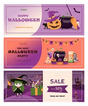 Vector banner for Halloween Cartoon template design for ad, sales, party Stock Illustration