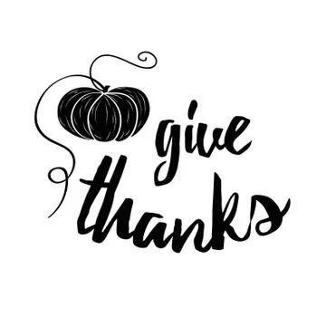 Vector banner with hand drawn black pampkin and text Give Thanks on white bac Stock Illustration