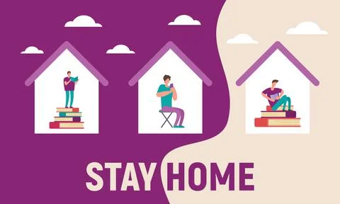 Vector banner with homes with people inside Stock-Illustration