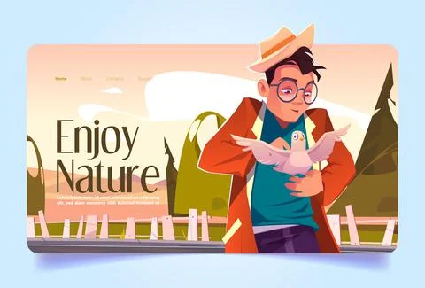 Vector banner with man caress white dove Stock Illustration