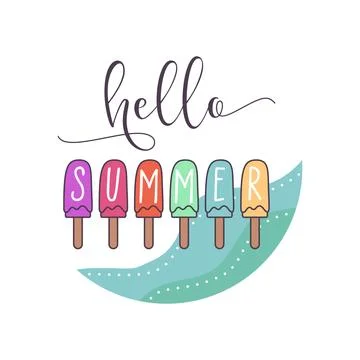 Vector banner with multicolored ice cream bars with Hello Summer lettering Stock-Illustration