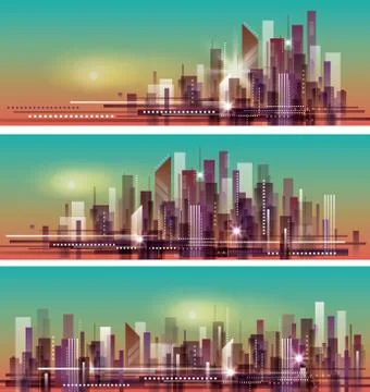 Vector banner night cityscape. Stock Illustration