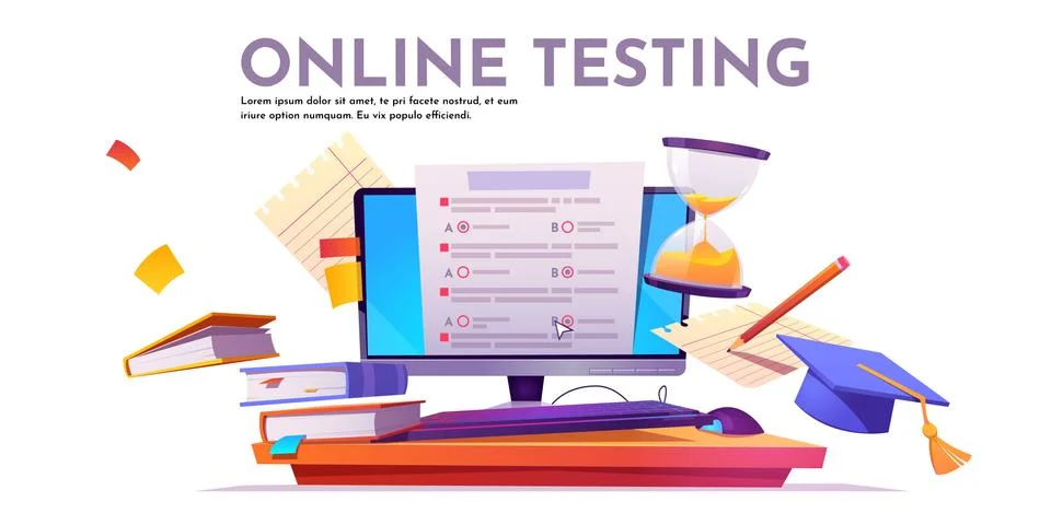 Vector banner of online testing, exam or survey Stock Illustration