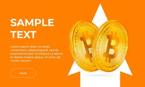 Vector banner orange background 2 gold bitcoin coins on the background of a Stock Illustration