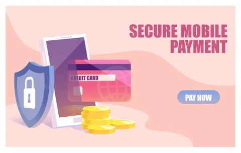 Vector banner of a payment online technology with smartphone and credit card Stock Illustration