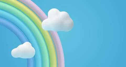 Vector banner with rainbow and clouds Stock Illustration