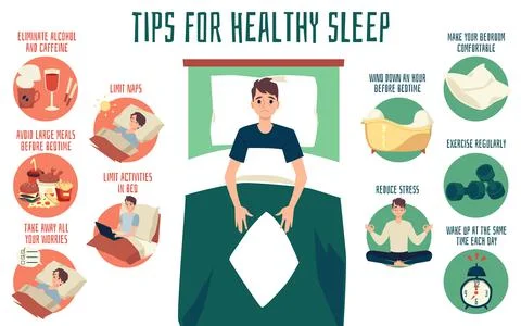 Vector banner with reasons of sleeping problems and tips for prevent to insomnia Stock Illustration