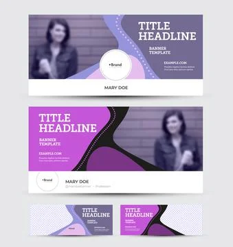Vector banner set with presentation of bright colorful design with purple ele Stock Illustration