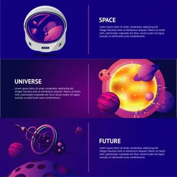 Vector banner with space illustration. Horizontal template. Spaceman helmet Stock Illustration