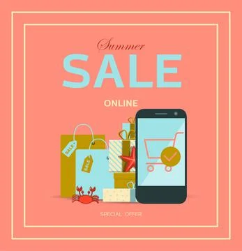 Vector banner for the summer sale. A bright flat illustration of the discount Stock Illustration