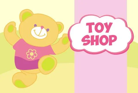 Vector banner with a teddy bear. Template for advertising children's store. Toy 스톡 일러스트