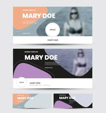 Vector banner template with abstract design, colorful elements, place for pho Stock Illustration