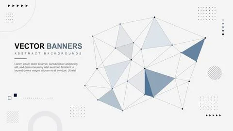 Vector banner template with abstract geometric network, polygonal mesh, con.. 스톡 일러스트