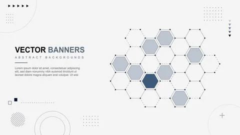 Vector banner template with abstract hexagon network, honeycomb geometry, c.. 스톡 일러스트