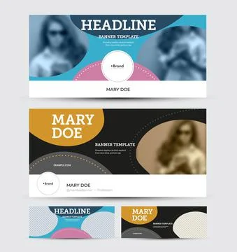 Vector banner template with abstract pattern, place for photo, colorful desig Stock Illustration